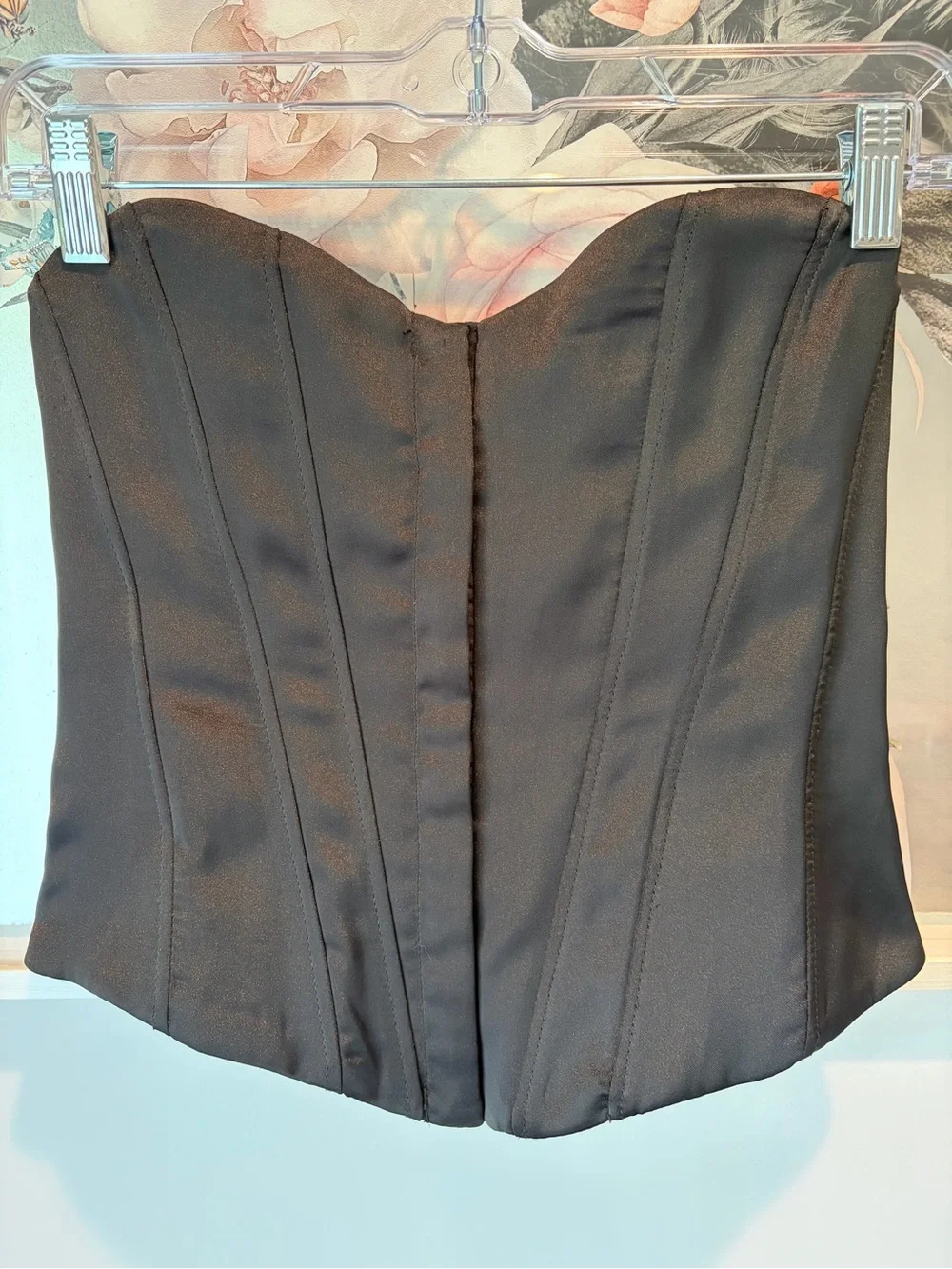 ZARA Black Satin Effect Corset Top With Sweetheart Neckline Size XS - Picture 8 of 10